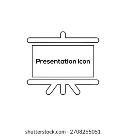 Icono de presentación con pantalla de proyector en el soporte, que representa reuniones de negocios, conferencias, seminarios, visualización de datos y oratoria pública