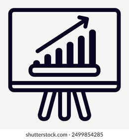 Presentation icon with rising graph, meeting illustration discussing increasing sales in business and finals suitable for infographic and presentation elements.