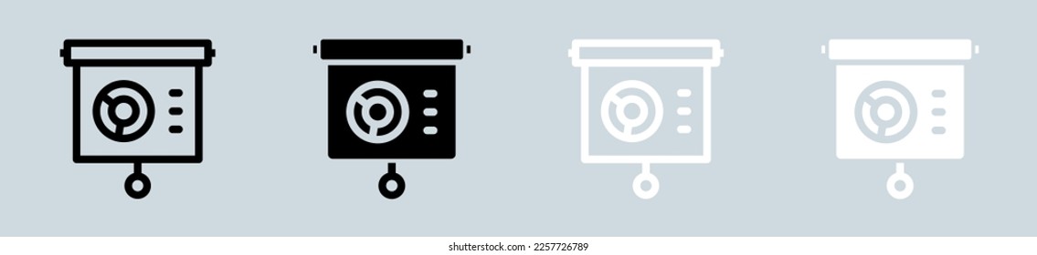 Presentation icon set in black and white. Business signs vector illustration.