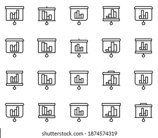 Juego de iconos de presentación. Colección de pictogramas web de alto nivel en estilo plano moderno. Símbolo de presentación en negro para diseño web y aplicación móvil sobre fondo blanco. Logo de línea EPS10