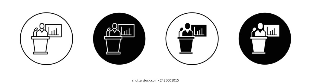 Presentation Icon Set. Presentation dashboard lecture monitor vector symbol in a black filled and outlined style. Effective Communication Sign.