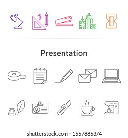 Presentation icon set. Line icons collection on white background. Supply, stationary, workspace. Office concept. Can be used for topics like school, college, business