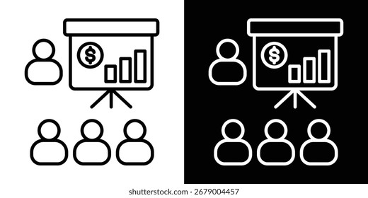presentation icon set in outline black and white style vector illustration