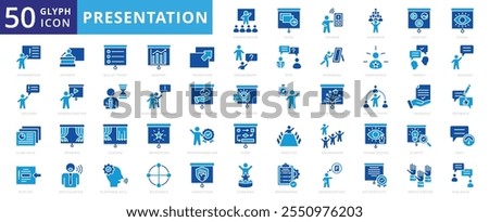 Presentation icon set of pitch, speaker, meeting, question, feedback, projection, confidence, impact, dialogue, articulation, storytelling, enthusiasm, charisma, alert, answer, audience, engagement