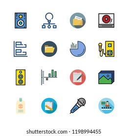 presentation icon set. vector set about microphone, workflow, bar chart and folder icons set.