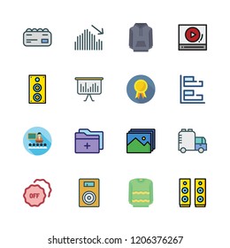 presentation icon set. vector set about video player, lecture, tank and bar chart icons set.