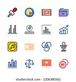 presentation icon set. vector set about microphone, folder, notes and profits icons set.