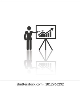 Símbolo de icono comercial, icono de negocio de diseño plano. Icono de tema comercial con sombra de reflexión transparente