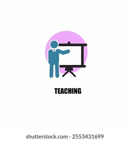 Presentation icon. Teaching icon. Teaching through Online streaming. Online educator. Vector image. Glyph icon. Flat vector. 