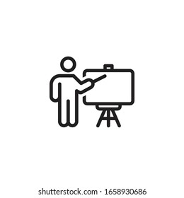 Presentation icon. Training vector icon. Man at the blackboard. Trendy Flat style  EPS10. Vector illustration