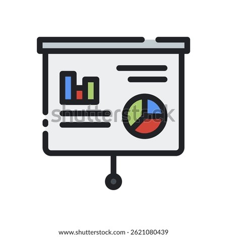 Presentation Icon Vector for Business and Seminar Design – Slideshow board illustration, speaker talk concept. Filled Line Icon