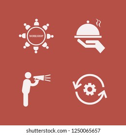 presentation icon. presentation vector icons set recycle gear, tray hand, workshop and man talking by speaker