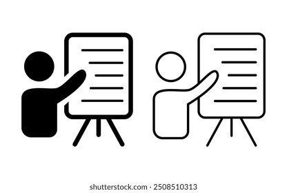 Presentation icon vector in line and outlined. Education Sign