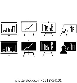 Presentation icon vector set. report illustration sign collection. analysis symbol or logo.