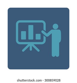 Presentation icon. Vector style is cyan and blue colors, flat rounded square button on a white background.