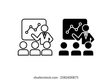 Presentation icons with audience and chart Vector
