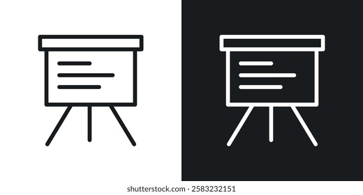 Presentation icons in black and white liner strokes for web design.