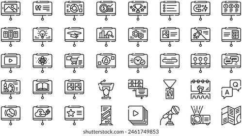 La colección de iconos de presentación es una Ilustración vectorial con trazo editable.