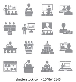 Presentation Icons. Gray Flat Design. Vector Illustration. 