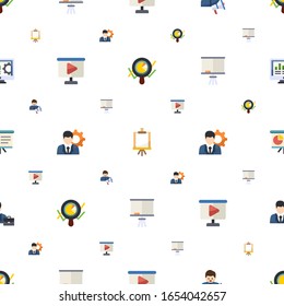 presentation icons pattern seamless. Included editable flat Marketing analytics, Easel, social media specialist, video Presentation icons. presentation icons for web and mobile.