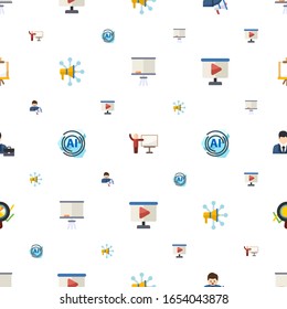 presentation icons pattern seamless. Included editable flat Board stand, coach, social media specialist, Advertising Networks, AI Pattern icons. presentation icons for web and mobile.