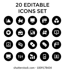 Presentation icons. set of 20 editable filled presentation icons such as lottery, graph, board, table, circle intersection. best quality presentation elements in trendy style.