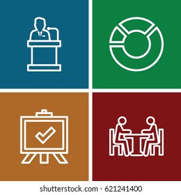 Presentation icons set. set of 4 presentation outline icons such as board, meeting, speaker