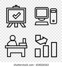 Presentation icons set. set of 4 presentation outline icons such as graph, board, table