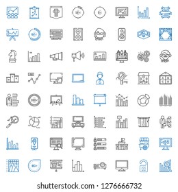 presentation icons set. Collection of presentation with bar chart, room, computer, projector, percentage, pyramid chart, stand, school. Editable and scalable presentation icons.