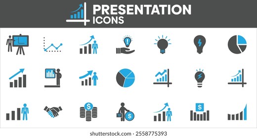Presentation Icons Set, Containing All Presentation Icons Outlines, Vector Illustration Collection Editable eps10