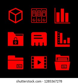 presentation icons set with cube outline, bar chart and video player vector set