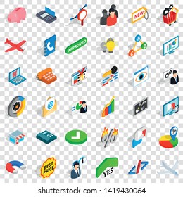 Presentation icons set. Isometric style of 36 presentation vector icons for web for any design