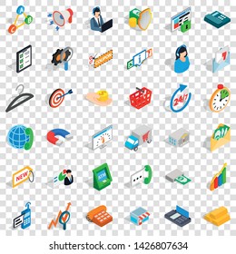 Presentation icons set. Isometric style of 36 presentation vector icons for web for any design