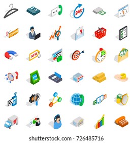 Presentation icons set. Isometric style of 36 presentation vector icons for web isolated on white background