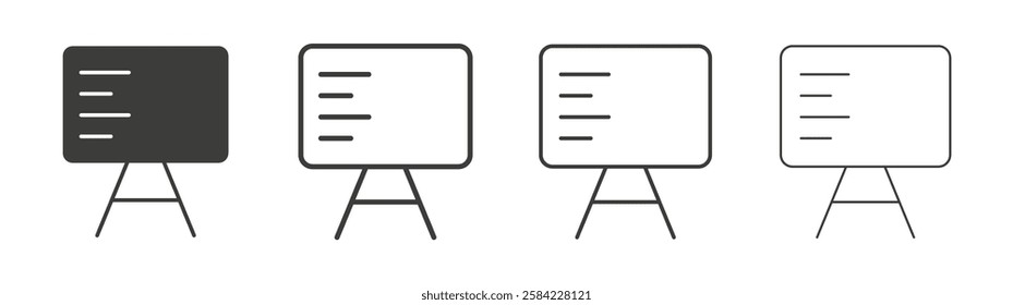 Presentation icons set. Liner outlined and flat black color