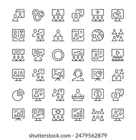 Presentation icons set. Vector line icons. Black outline stroke symbols