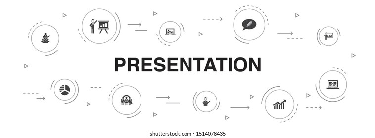 presentation Infographic 10 steps template.lecturer, topic, business presentation, diagram icons