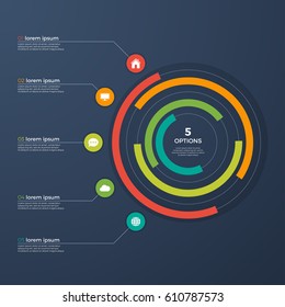 Presentation infographic circle chart 5 options. Vector illustration.