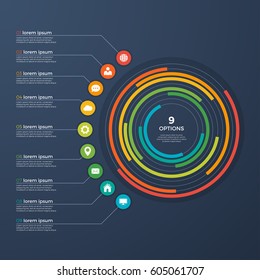 Presentation Infographic Circle Chart 9 Options.