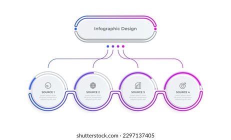 Presentación Diseño de Círculo Infográfico con Iconos de Marketing. Procesar con 4 opciones o pasos. Ilustración vectorial.