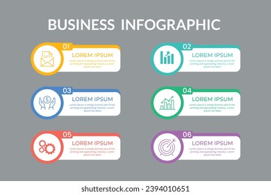 Presentation Infographic  Design with Marketing Icons. Process 6 options or steps. Vector illustration.