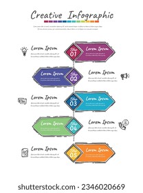 Presentation infographic Doodle design template with 5 options, vector infographics can be used for workflow layout, diagram, number step up options.