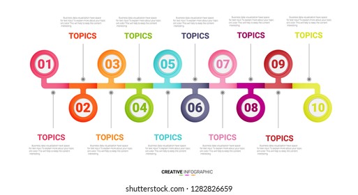 Presentation infographic template with 10 options, Timeline infographics design vector and marketing icons can be used for workflow layout, steps or processes.