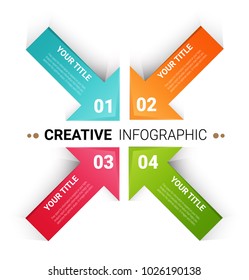 Presentation infographic template with 4 options, Arrow shape, Timeline infographics design vector and marketing icons can be used for workflow layout, steps or processes.