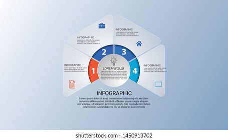 Presentation infographic template with 4 options, vector infographics design and marketing icons can be used for workflow layout, steps or processes, presentation, social media marketing post.