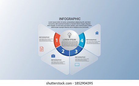 Presentation infographic template with 4 options, vector infographics design and marketing icons can be used for workflow layout, steps or processes, presentation, social media marketing post.