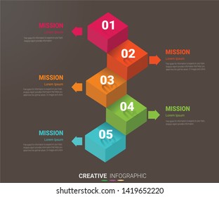 Presentation infographic template with 5 options, vector infographics design and marketing icons can be used for workflow layout, steps or processes.