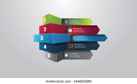 Presentation infographic template with 5 options, vector infographics design and marketing icons can be used for workflow layout, steps or processes, social media marketing, presentation.