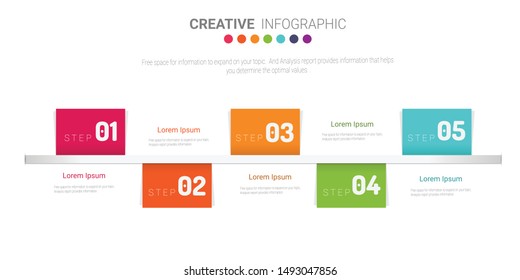 Presentation infographic template with 5 options, vector infographics design and marketing icons can be used for workflow layout, steps or processes.