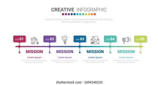 Presentation infographic template with 5 options, vector infographics design and marketing icons can be used for workflow layout, steps or processes.